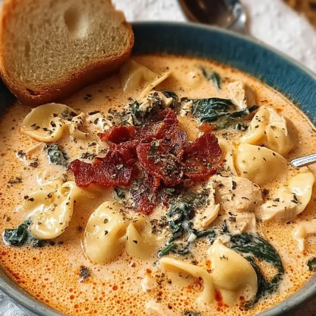 Creamy Marry Me Chicken Soup in a bowl with chicken, sun-dried tomatoes, spinach, and Parmesan.