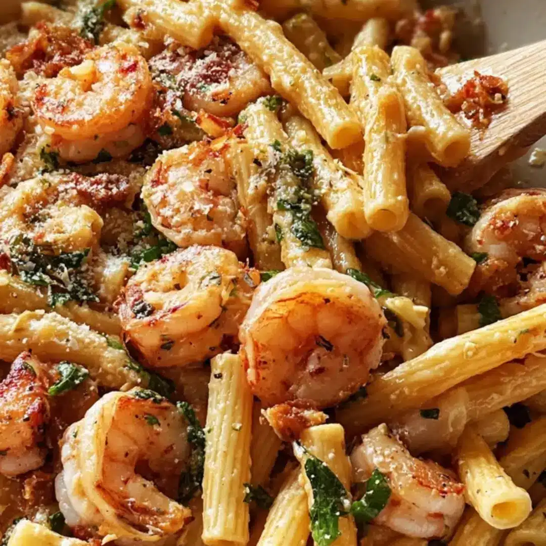 Creamy Marry Me Shrimp Pasta with garlic, Parmesan, and fresh basil, served on a plate with a fork ready to dig in.