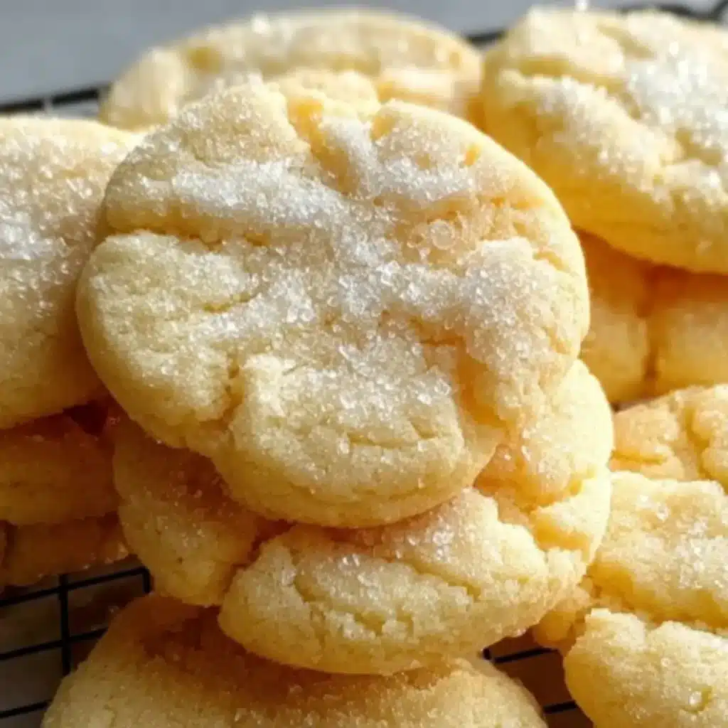 Soft, pale, round butter cookies with slightly golden edges and a signature thumbprint indentation on a parchment-lined baking sheet.