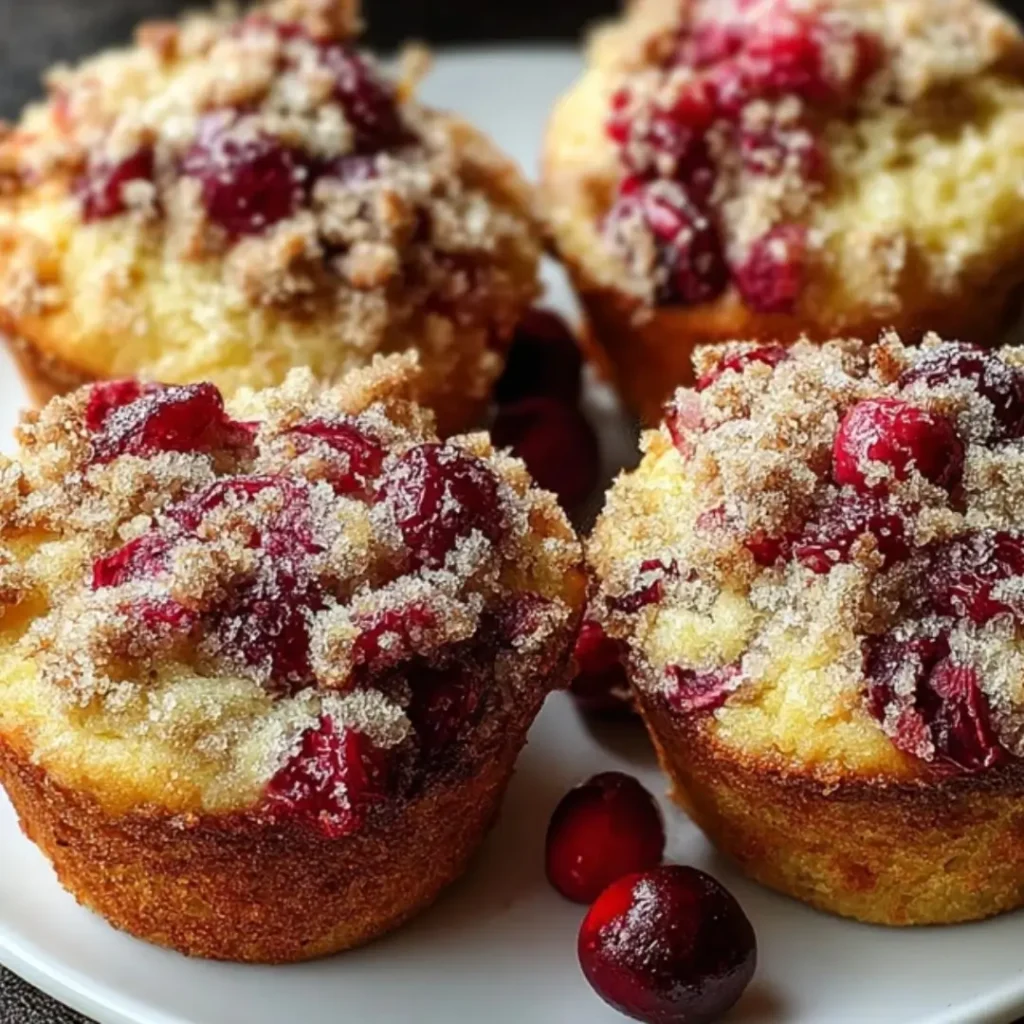 Leftover Cranberry Sauce Coffee Cake Muffins with crumb topping, warm on a cooling rack.