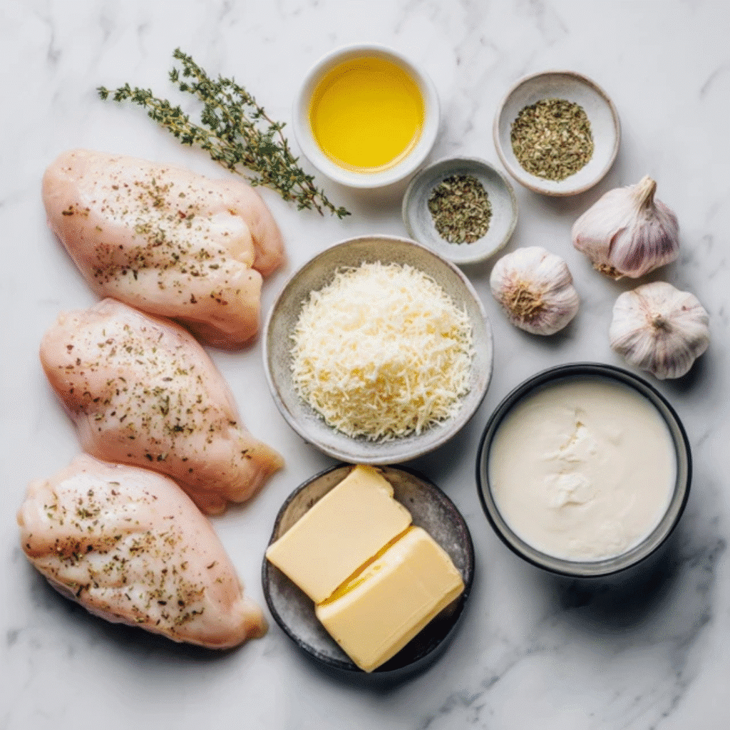 ingredients for creamy chicken garlic parmesan recipe