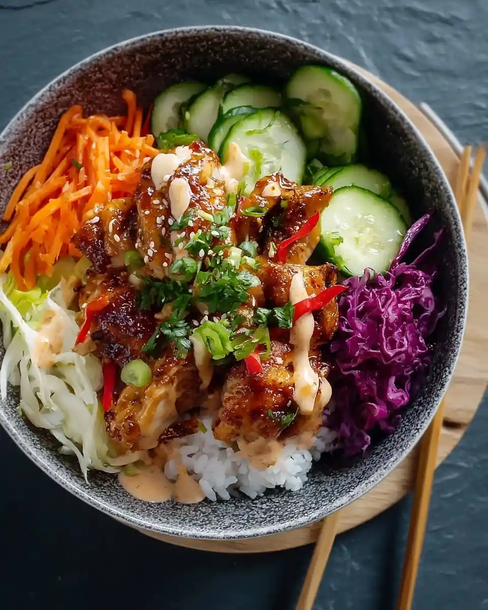 A vibrant {{ $('Fetch Recipe Data').first().json["Main Keyword"] }} with fresh veggies and spicy mayo.