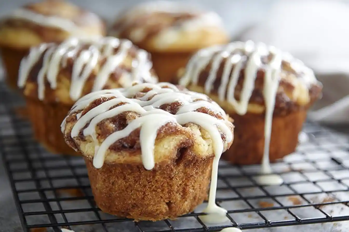 Fresh {{ $('Fetch Recipe Data').first().json["Main Keyword"] }} with dripping white icing on a cooling rack.