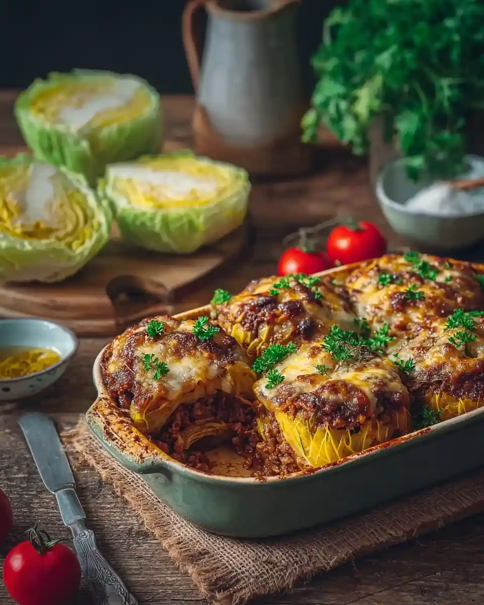 Baked {{ $('Fetch Recipe Data').first().json["Main Keyword"] }} in a dish with meat and melted cheese.