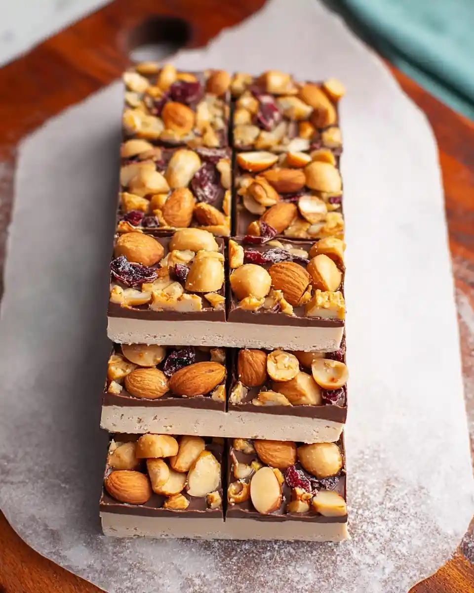 Stacked {{ $('Fetch Recipe Data').first().json["Main Keyword"] }} with a creamy base, chocolate, and nut topping.