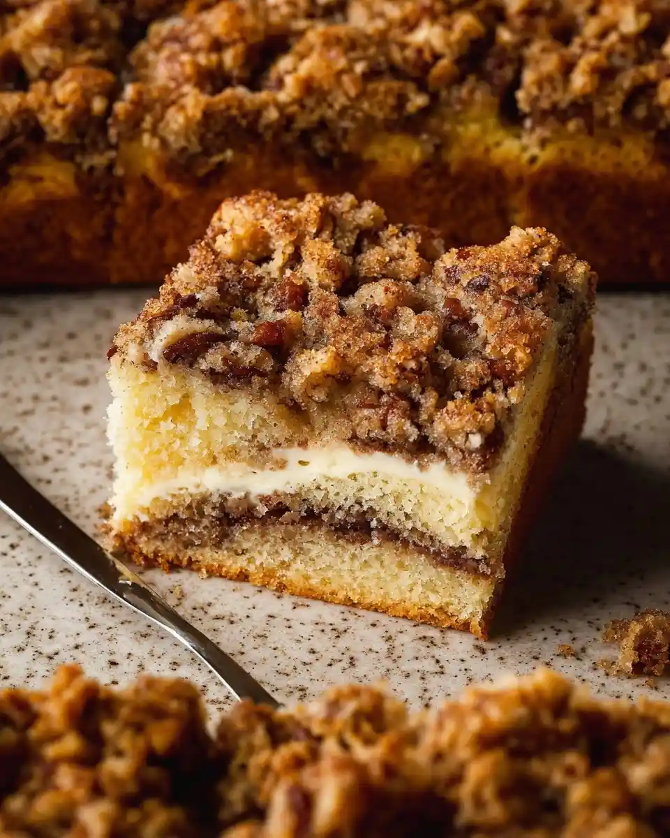Close-up of a {{ $('Fetch Recipe Data').first().json["Main Keyword"] }} slice showing a creamy center and crumb topping.