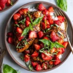 A bowl of {{ $('Fetch Recipe Data').first().json["Main Keyword"] }} over white rice with fresh strawberries and basil.