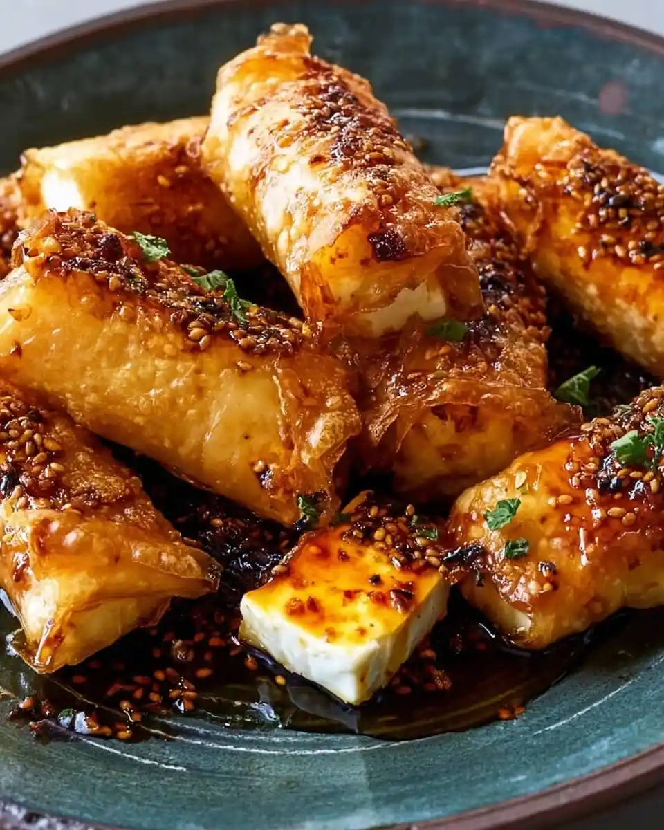 Plate of {{ $('Fetch Recipe Data').first().json["Main Keyword"] }} drizzled with sweet syrup and topped with sesame seeds.