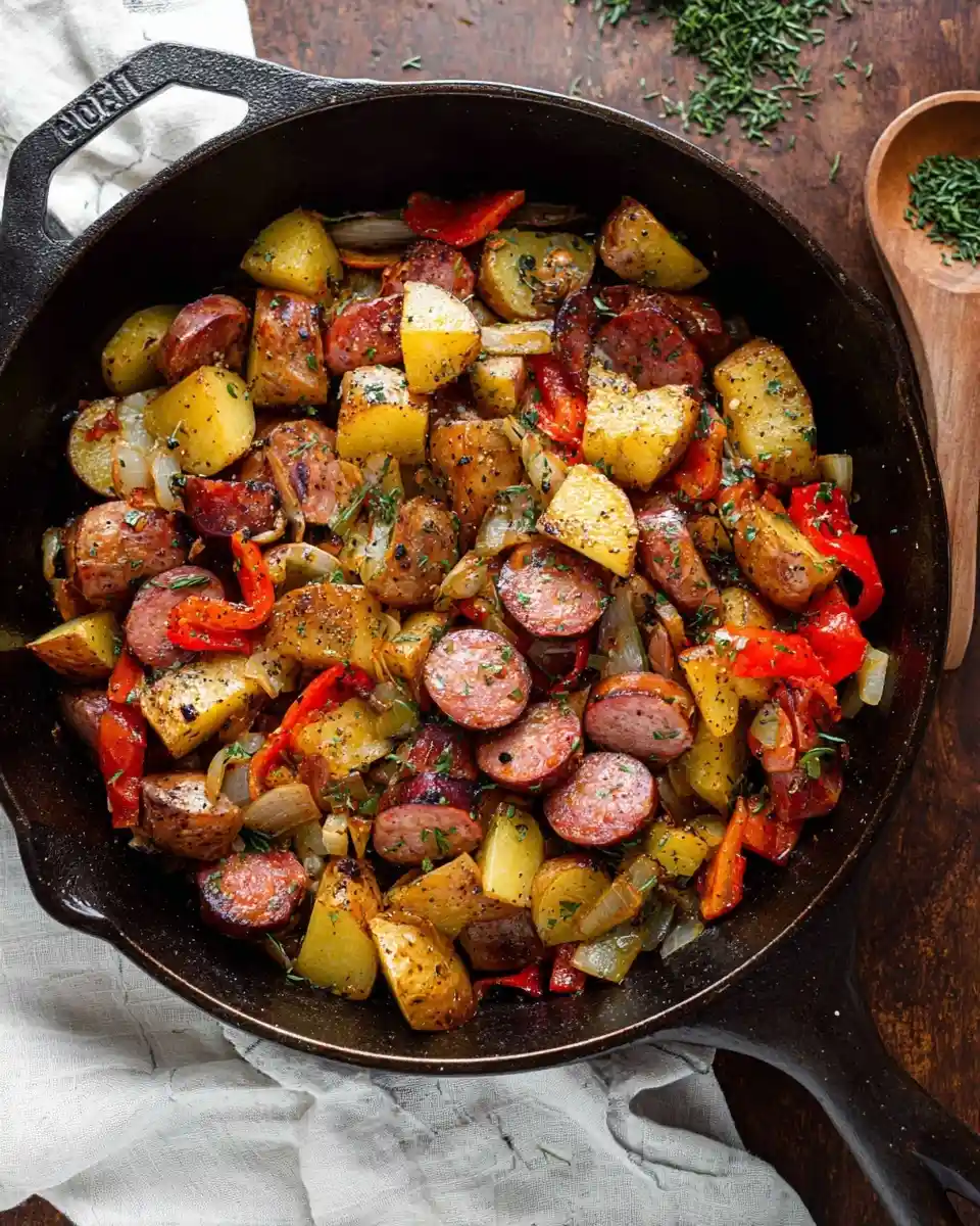Cast iron {{ $('Fetch Recipe Data').first().json["Main Keyword"] }} with bell peppers and fresh herbs.