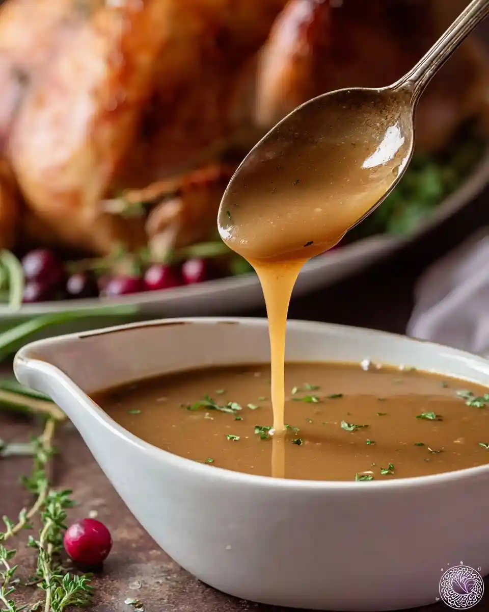 Pouring {{ $('Fetch Recipe Data').first().json["Main Keyword"] }} into a white gravy boat.